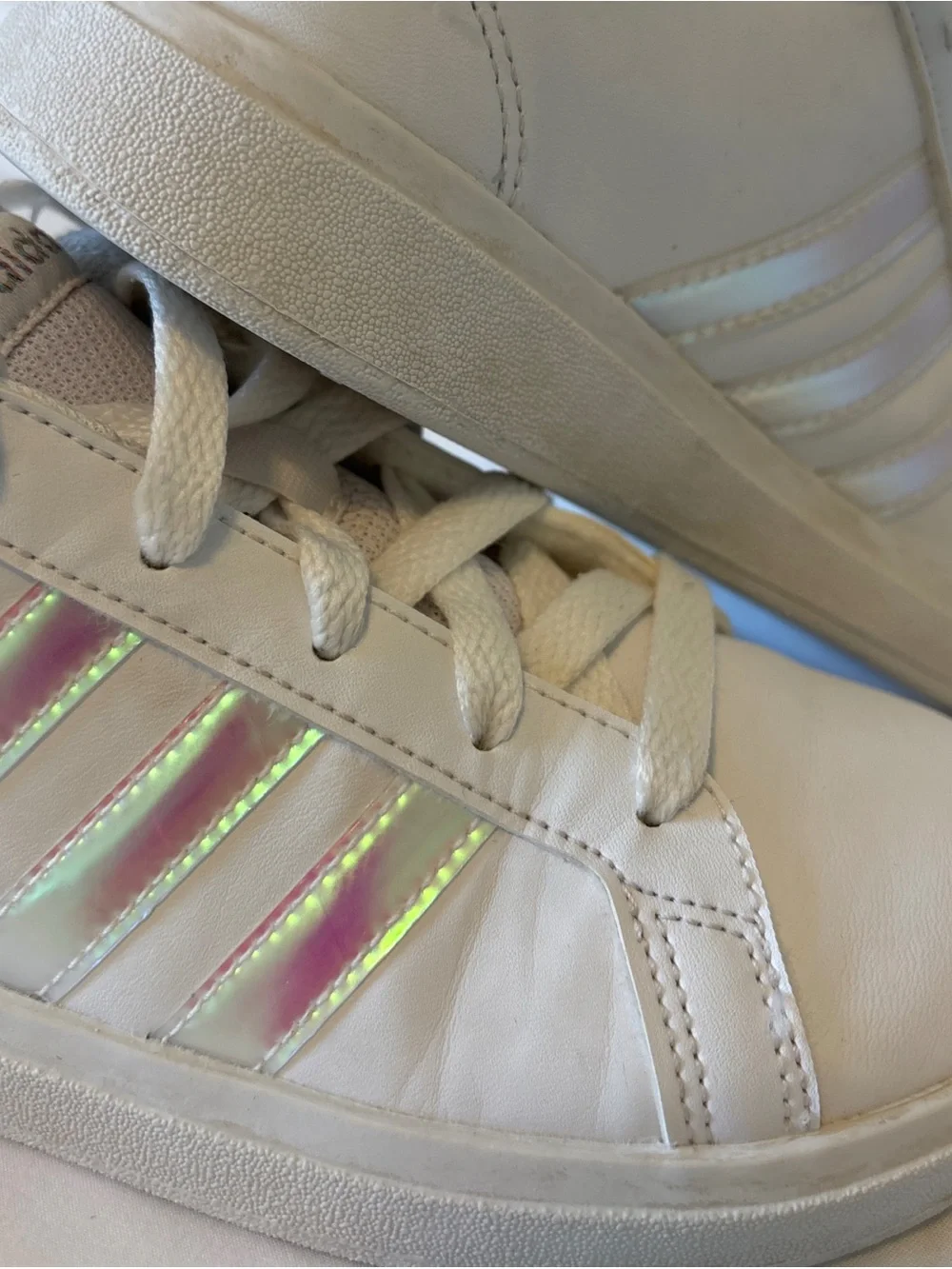 adidas White Sneakers with Iridescent Stripes